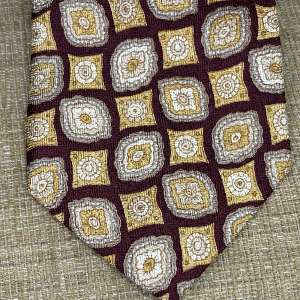 Gap Neck Tie Silk Geometric Brown Gold USA Preppy Academia Maroon Capsule‎ 90s